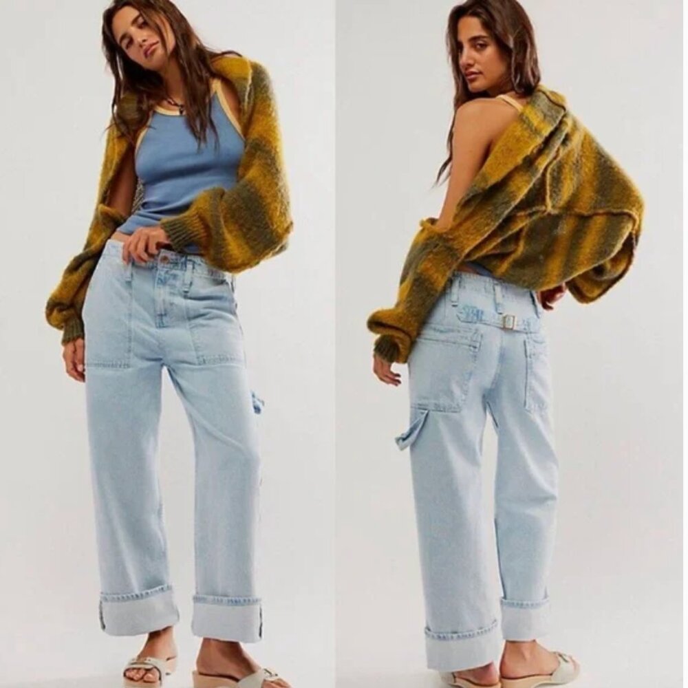 Free People Major Leagues Utility Relaxed Jeans Light Stone sz 25